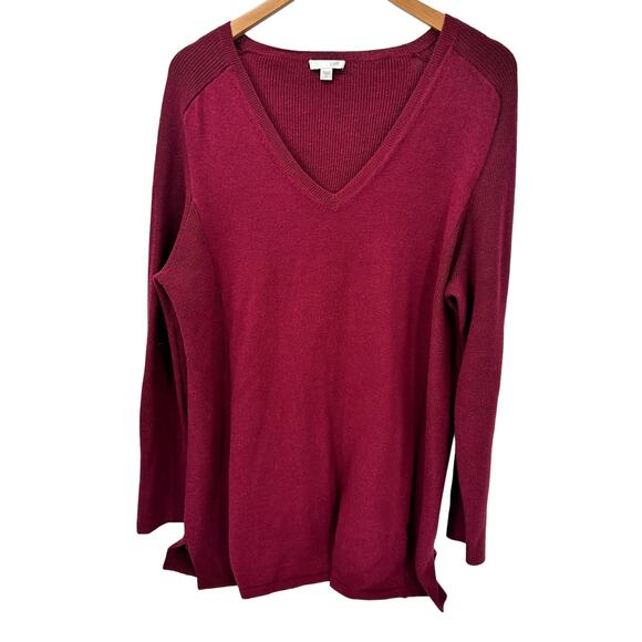 J Jill Sweater Womens XL Red V-Neck Long Sleeve Pullover COMFY Stretch - Picture 1 of 7